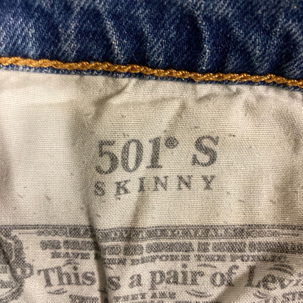 Levi Strauss 501 Skinny Jeans Women Blue Distressed Raw Measurements in photos. - Picture 7 of 16